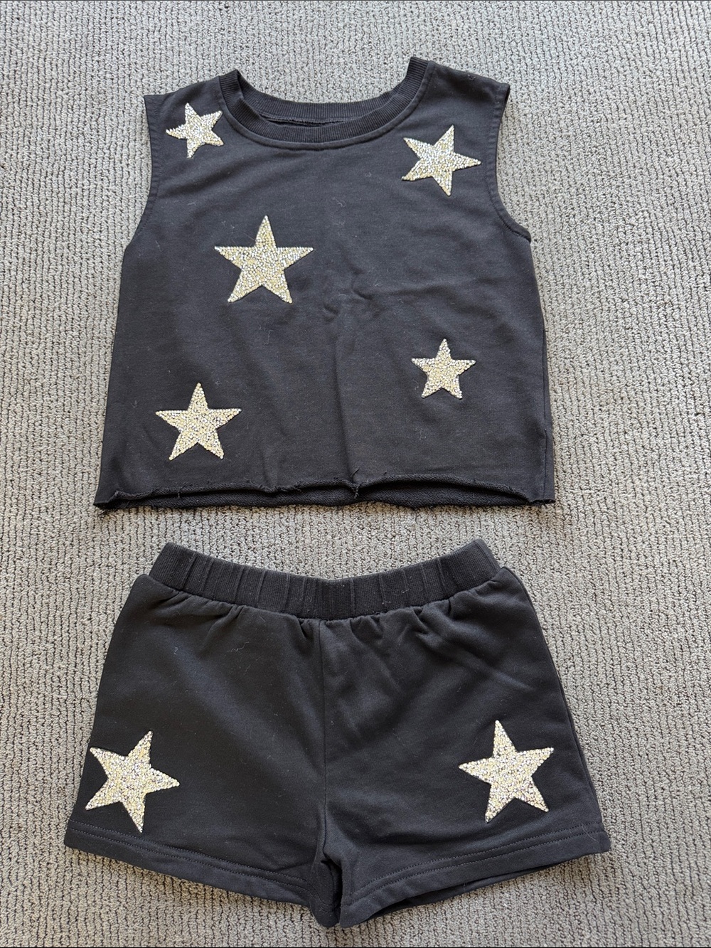 MIA Black Kids Matching Set with Gold Star Appliqués
